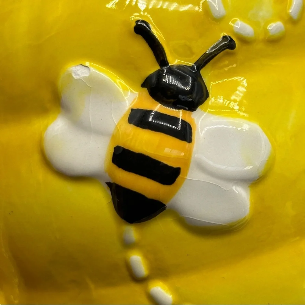Pier 1 Imports Hand Painted Dolomite‎ Yellow Bee Honeycomb Creamer - Picture 8 of 15